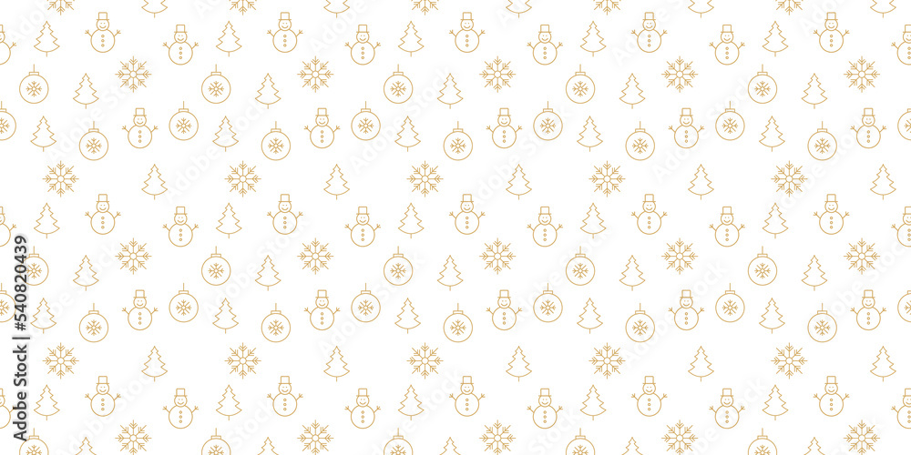 Infinity pattern, pattern, Christmas, snowman, snowflake, Christmas tree, Christmas toy, gold color, on white background