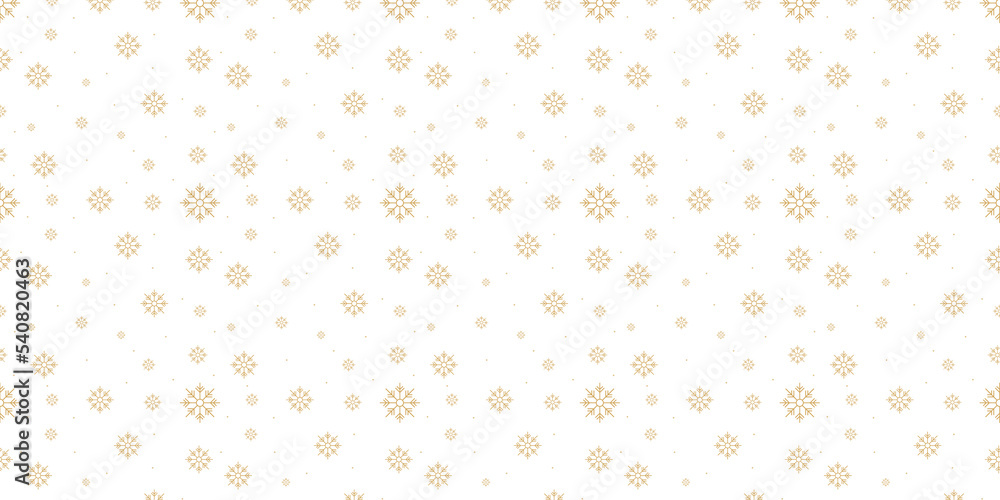 Snowflakes seamless pattern, gold snowflakes on white background