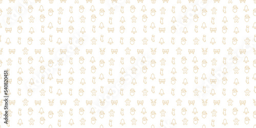 Christmas seamless pattern, seamless image, Santa Claus, bow, Christmas reindeer, bell, gingerbread man, sock