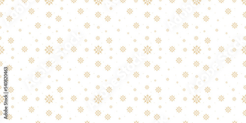 Snowflakes seamless pattern, gold snowflakes on white background