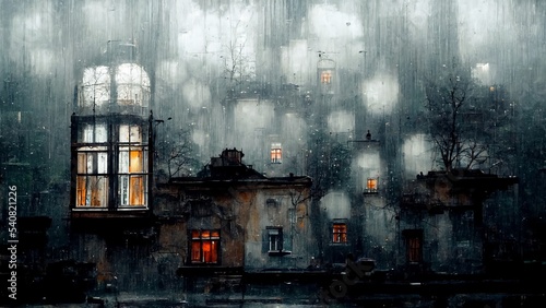 rain droplets on window looking at city wallpaper HD gloomy day
