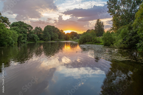 Photography Amazing Summertime in Moscow oblast -  lake and reflections in it  and sunset