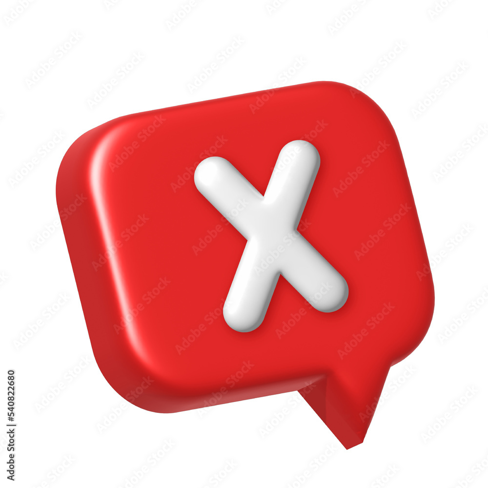 Obraz premium 3d check wrong icon isolated on white background. Negative check list button choice for false, correct, tick, problem, fail on application.