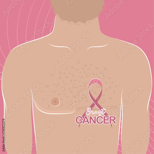 Breast cancer awareness poster Man body covering one breast Vector illustration