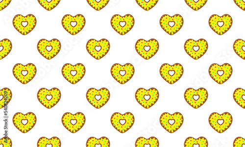 Heart shaped sweet donuts seamless pattern. Doughnuts background for Valentines day. Scrapbooking or wrapping paper  napkin or tablecloth fabric design. Vector cartoon illustration