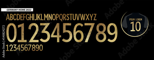 font vector team 2022 kit sport style font. football style font with lines. germany font world cup.sports style letters and numbers for soccer team