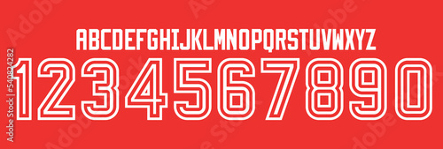 font vector team 2022 kit sport style font. football style font with lines. River font. The Millionaires.sports style letters and numbers for soccer team