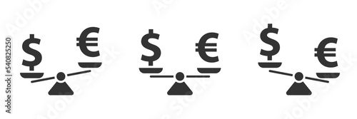 Scales icon with dollar and euro signs. Flat vector illustration.