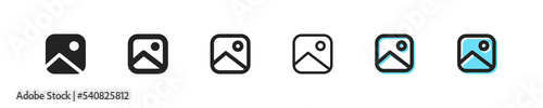 Picture icon. Vector image symbol. Simple photo outline signs. Placeholder element set. Gallery web sign. Album, preview, image frame, picture flat icons.