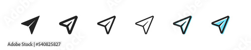Send icon. Arrow share symbol. Simple message outline signs. Mobile element paper airplane. Send mail web sign. Air, Aviation flat set.