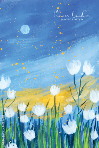 a beautiful blue sky and flower landscape painting background