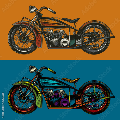 Vintage motorcycle. Vector retro illustration. An original design element.