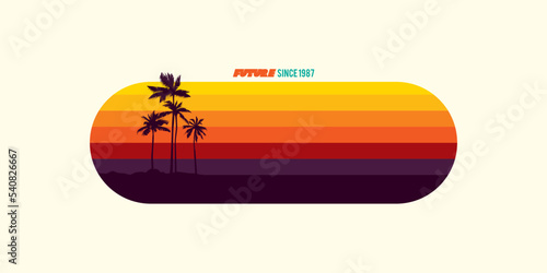 Retro sunset and palm trees. Original vector illustration. A design element. Print on a T-shirt.