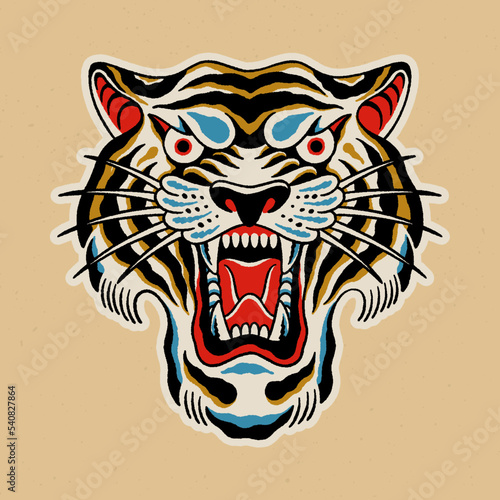 Traditional tiger tattoo. Vector illustration.