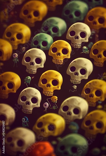 A moltitude of skulls  colorful illustration background  design wallpaper  made with AI