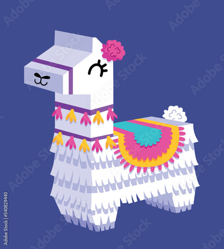 Mexican lama pinata. Sticker for social networks, graphic element for printing on clothes. Traditions and culture. Holidays, festivals and entertainment, sweets. Cartoon isometric vector illustration