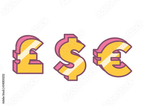 Pound, euro, dollar icon. Investing in currencies concept, budget and savings and financial literacy. Graphic elements for website. Passive income and trading. Cartoon flat vector illustration