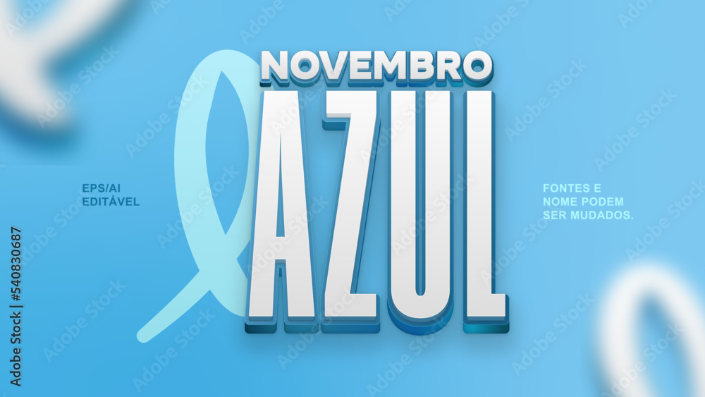 Novembro azul selo 3d em vetor estilo de texto editável lettering para campanhas
