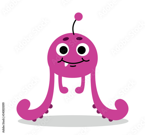 Violet monster character. Unusual mutant with big feet. Graphic element for printing on fabric, poster or banner for website. Fairy tale, fantasy and imagination. Cartoon flat vector illustration