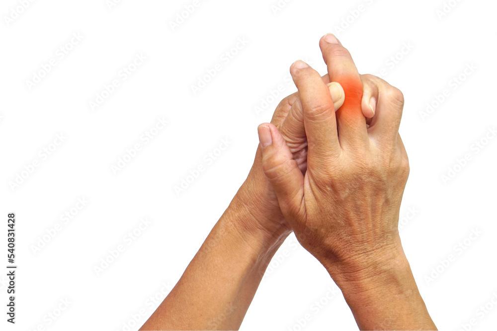 Woman's hand suffering from joint pain on white background with clipping path. Healthcare and office syndrome concept. Woman's hand suffering from joint pain on white background with clipping path. Healthcare and office syndrome concept.