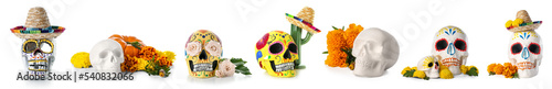 Set of painted human skulls...