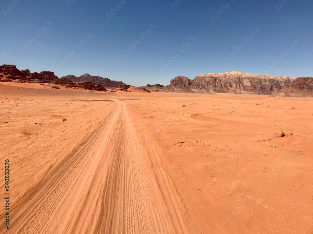 Wadi Rum, Jordan, November 2019 - A desert on a dirt road