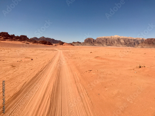 Wadi Rum  Jordan  November 2019 - A desert on a dirt road