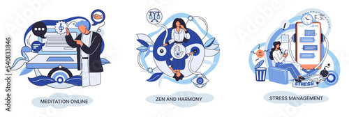 Meditation online. Self-management, self regulation learning, self-organization course, control over emotions metaphor Online yoga at home meditating. Deals with stress management, zen and harmony