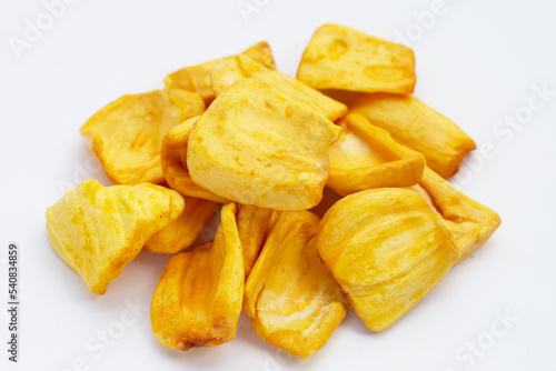 Jackfruit chips on white background