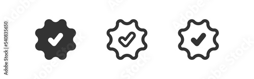 Checkmark verification icon. Check mark profile button. Verify account and certificate line sign. Accept symbol, medal logo in vector flat