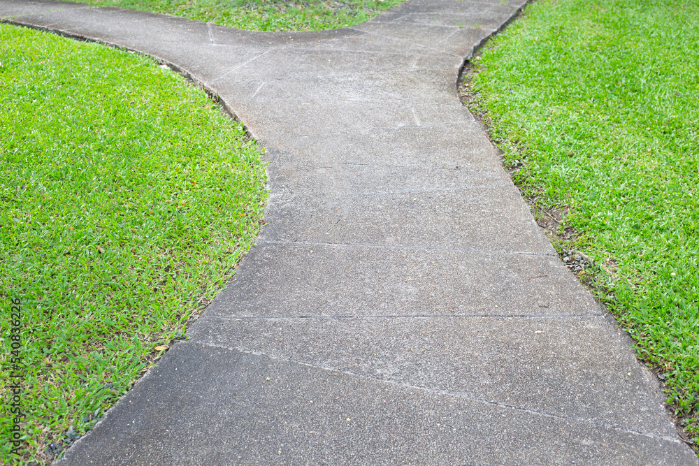 Walkway with fresh lawn grass. Beautiful green garden Walkway with fresh lawn grass. Beautiful green garden