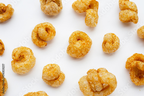 Crispy pork rinds or pork snack.