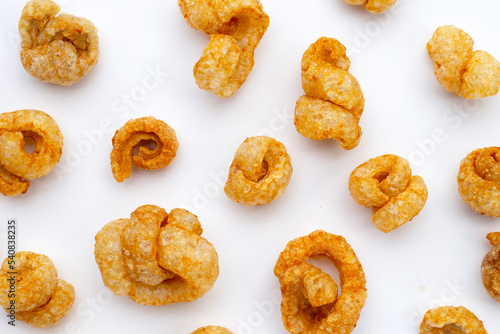 Crispy pork rinds or pork snack.