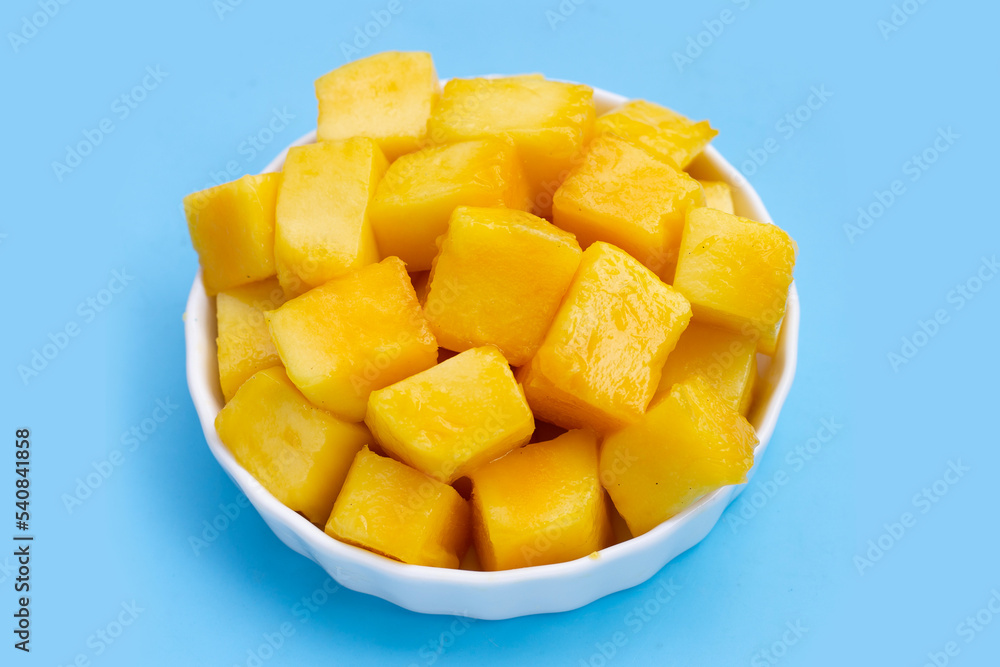 Tropical fruit, Mango cube slices in a bowl