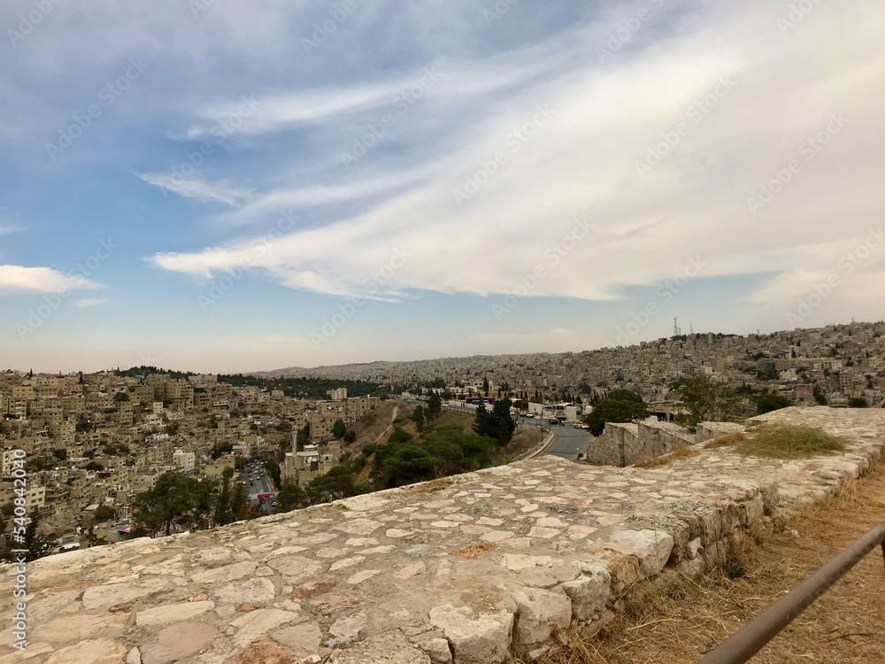 Amman, Jordan, November 2019 - A close up of a rock wall