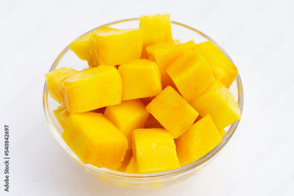 Tropical fruit, Mango cube slices in a bowl Tropical fruit, Mango cube slices in a bowl