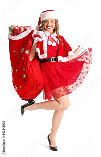 Young woman in Santa costum...