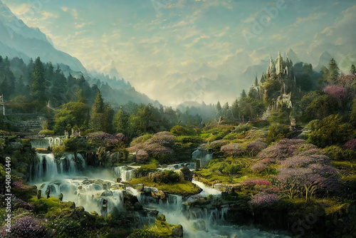 Fantasy Landscape in the Mountains  Ruins  Castle  Digital Illustration  Concept Art