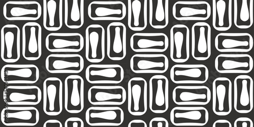 Tile black and white from the shapes of bottles or skittles. Vector with horizontal and vertical seamless tiles.