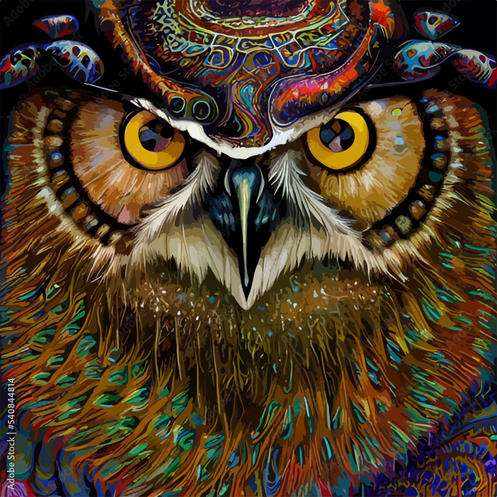 Owl head digital paint art illustration vector