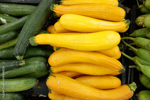 Fresh Zucchini in the Farmer's Market in Vietnam. Season Vegetable Harvest Concept.