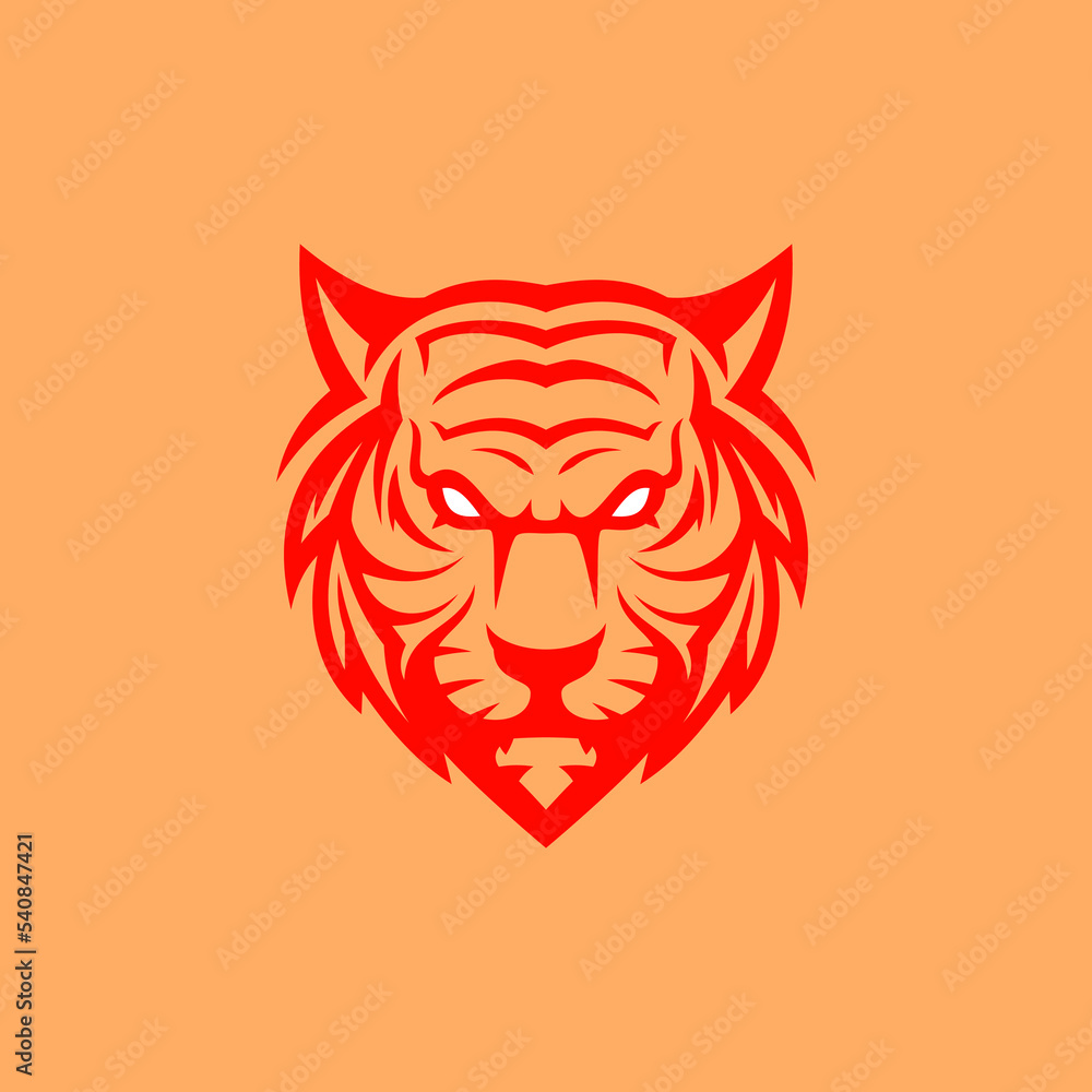 Angry tiger head logo icon with red oriental color. Sport team mascot logo template. Angry tiger head logo icon with red oriental color. Sport team mascot logo template.