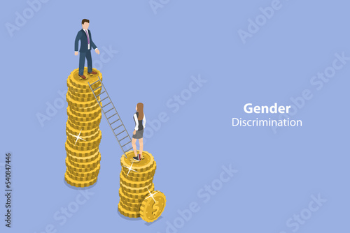 3D Isometric Flat Vector Conceptual Illustration of Gender Discrimination, Employee Pay Difference