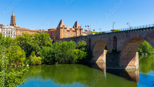 Montauban with bridge and river Tarn in Tarn-et-Garonne department, Occitanie region in southern France