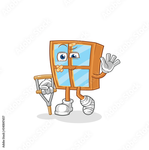 window sick with limping stick. cartoon mascot vector