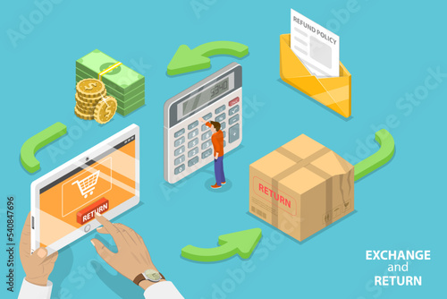 3D Isometric Flat Vector Conceptual Illustration of Product Exchange And Return, Purchase Refunding