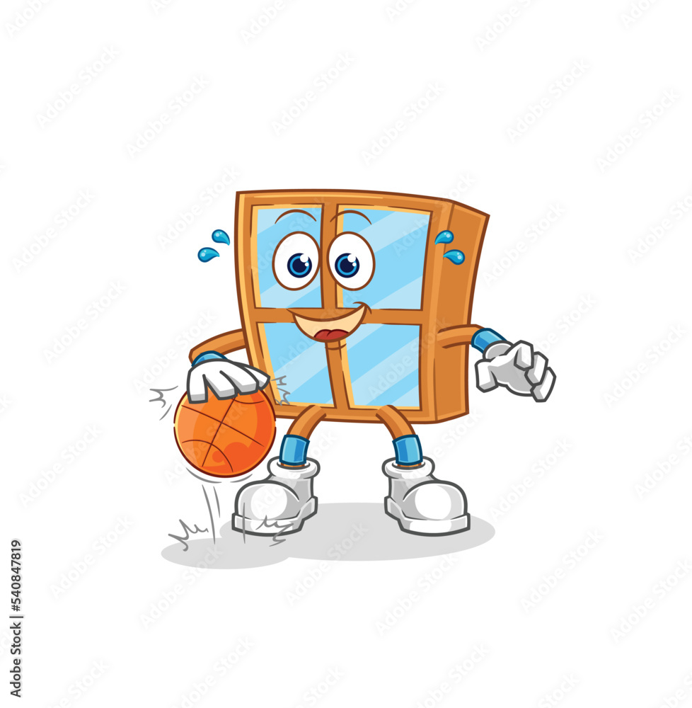 window dribble basketball character. cartoon mascot vector