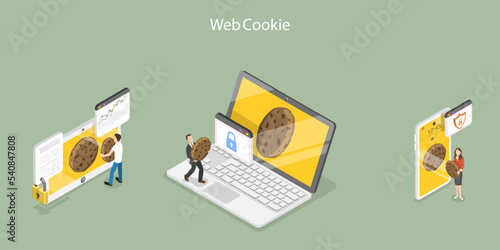 3D Isometric Flat Vector Conceptual Illustration of Web Cookie , Policy of Personal Information Tracking