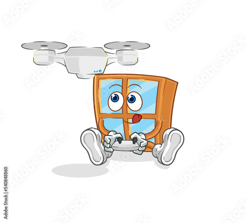 window with drone character. cartoon mascot vector