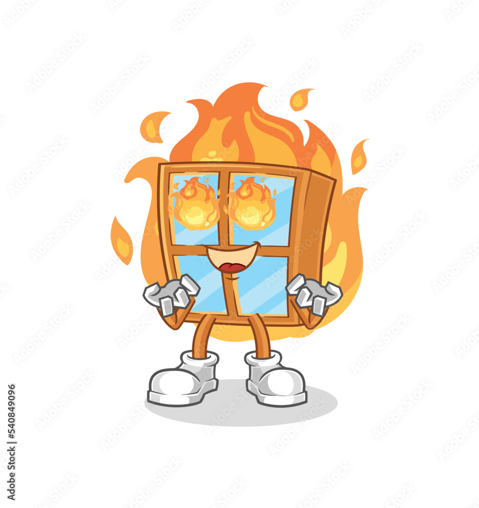 Obraz premium window on fire mascot. cartoon vector